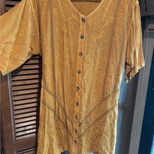 Golden Embroidered Button-Down Shirt